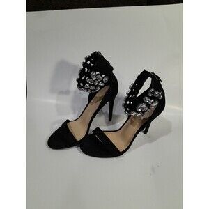 True Religion Braelynn Ankle Wrap Dress Heels 10M Jewel Embellished Black